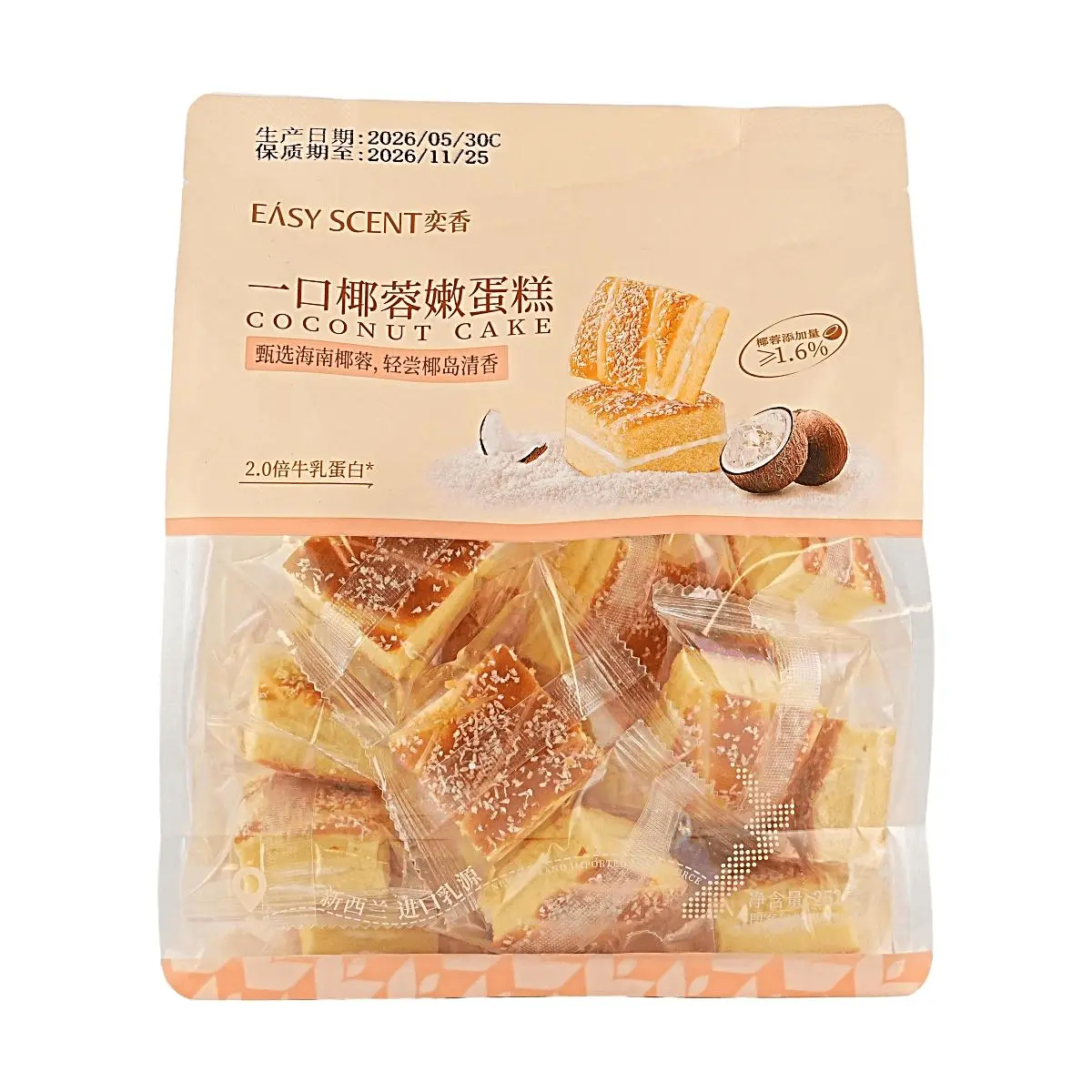 YI XIANG Coconut Flakes Soft Cake 252g - High Protein, Zero Trans Fat, Nutritious Breakfast Snack