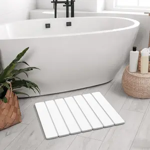 Stone Bath Mats for Bathroom, Non-Slip Stone Shower Mat Super Absorbent 16 x 12 Diatomaceous Earth Bath Mat, Quick Dry Leakproof Bathroom Drying Mats Easy to Clean Home Floor Decor RV Essentials