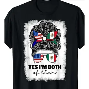 Women's 100% Cotton Short-Sleeve Tshirt - Casual Round Neck Sports Outerwear Top with Mexico-U.S. Flag Theme, Streetwear Clothes for Outdoor Activities