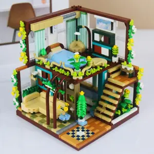 3D Puzzle Cozy Living Lounge DIY Miniature House Kit, 1340pcs/box Building Blocks House Building Set, Doll House Building Blocks
