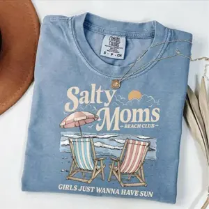 Comfort Colors The Beach Club TShirt, Salty Moms Beach Club T-Shirt, Retro Beach Girl TShirt, Trendy Summer Vibes Tee