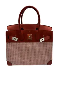 Pre-owned HERMÈS Canvas Top Handle Bags Hermes Birkin 30 Toile Quadrille Ecru Brique Mauve + Terre Battue 2600040240664