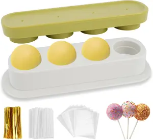 301pcs Round Cake Pop Mold Kit, 4 Cavity Cakepop Making Press Cutter Pusher, Including Cake Pop Sticks Wrappers Twist Ties, Baking Tools for Lollipop Candies Chocolates Cookies