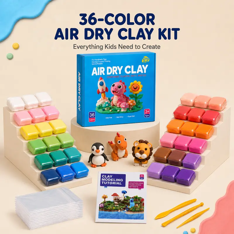 Claylia Kids Air Dry Clay Set Soft and Easy-to-Shape No-Bake Clay with Sculpting Tools for DIY Crafts and Creative Play, Ages 3+