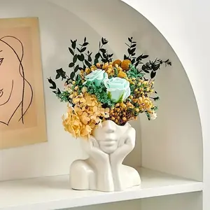 [Resin Female Head Vase] 1pc Resin Modern Female Head Vase - Used for Garden Home Living Room Decoration, Desktop Art Sculpture Indoor And Outdoor, Halloween And Christmas Decoration Ornaments Ceramic Wedding Table