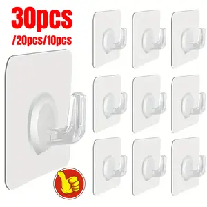 30pcs / 20pcs / 10pcs Transparent Wall-Mounted Hangers, Self-Adhesive Door and Wall Hooks, Suction Cup Heavy-Duty Rack, Multi-Functional Hooks for Kitchen and Bathroom, Wall Mount Organizer, Storage Hooks