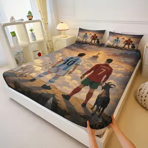Legend Football Pattern Bedding Set, Soft Microfiber Elastic Deep Pocket Sheets & Pillowcases, Sheet Sets, Sunset Art Background, Dorm Room Decor