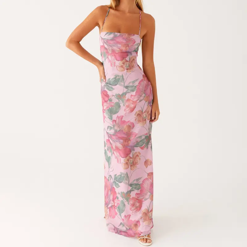 Women's 2026 Summer Violet Floral Slim-Fit Sleeveless Strap Bodycon Dress - Elegant Formal Wear, Floral Design, Nature-Inspired Party Attire for European Formal Events, Elegant Formal Dress, Floral Design Dress