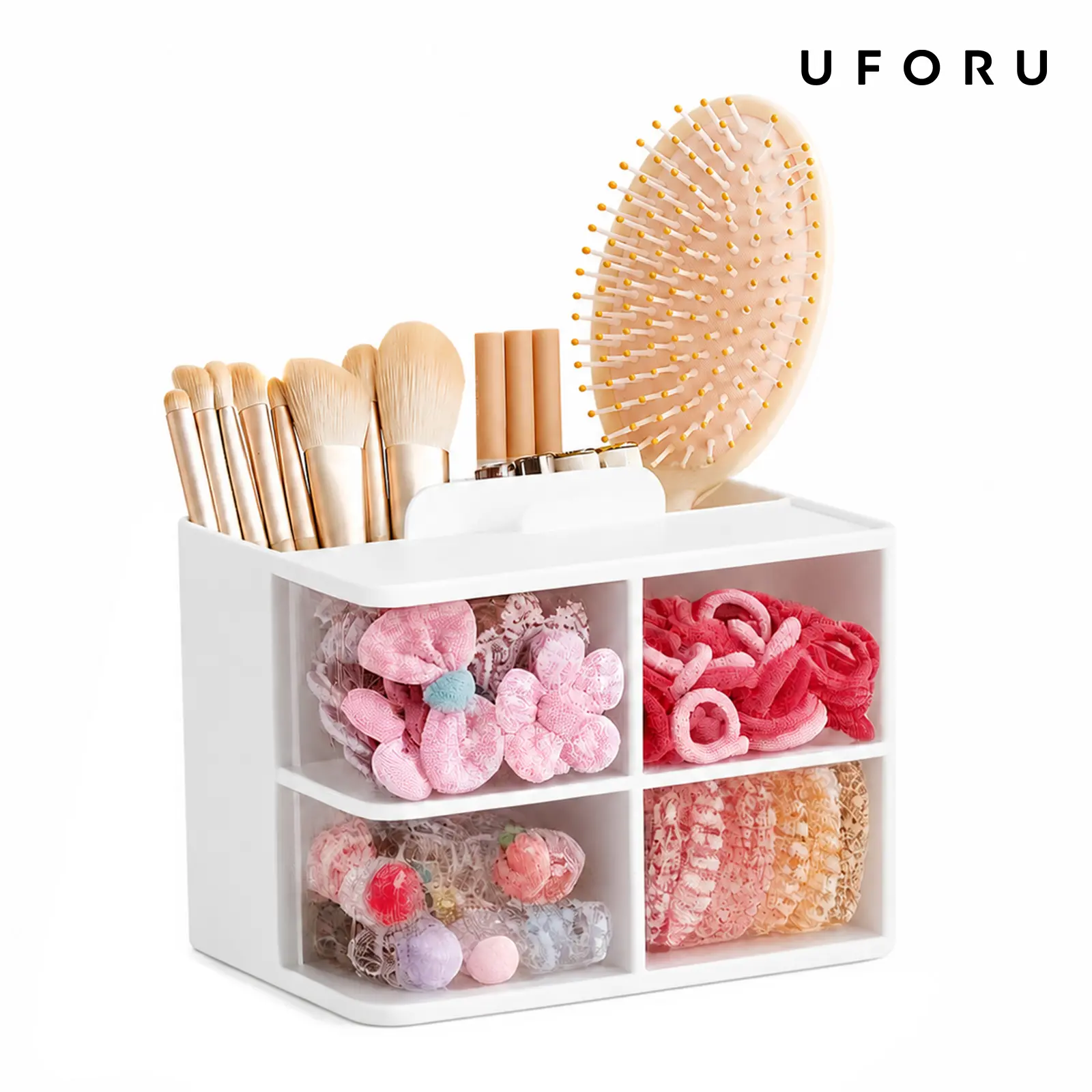 UFORU Rotating makeup brush hair accessory storage box, dust-proof plastic storage box, desktop makeup rack, hair brush, jewelry, gift makeup storage box#SummerWins