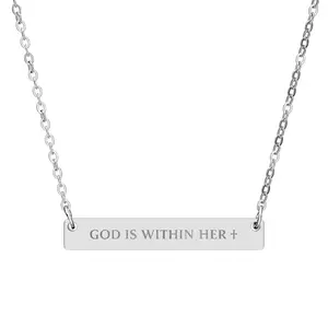 God Is Within Her Horizontal Bar Necklace | Engraved Scripture Bar