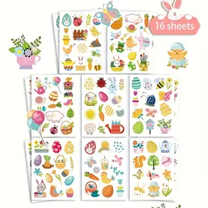 16pcs Easter Bunny Egg Carrot Stickers Set, Decorative Decals for Easter Activities, Gift Sealing Stickers, Adhesive Labels