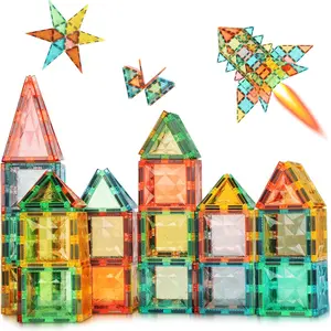 YRZtiles 60 Pcs Magnetic Tiles,Magnet Building Blocks Construction Stacking Educational Toy Creative Playboard for Kids Baby Child Ages 3+