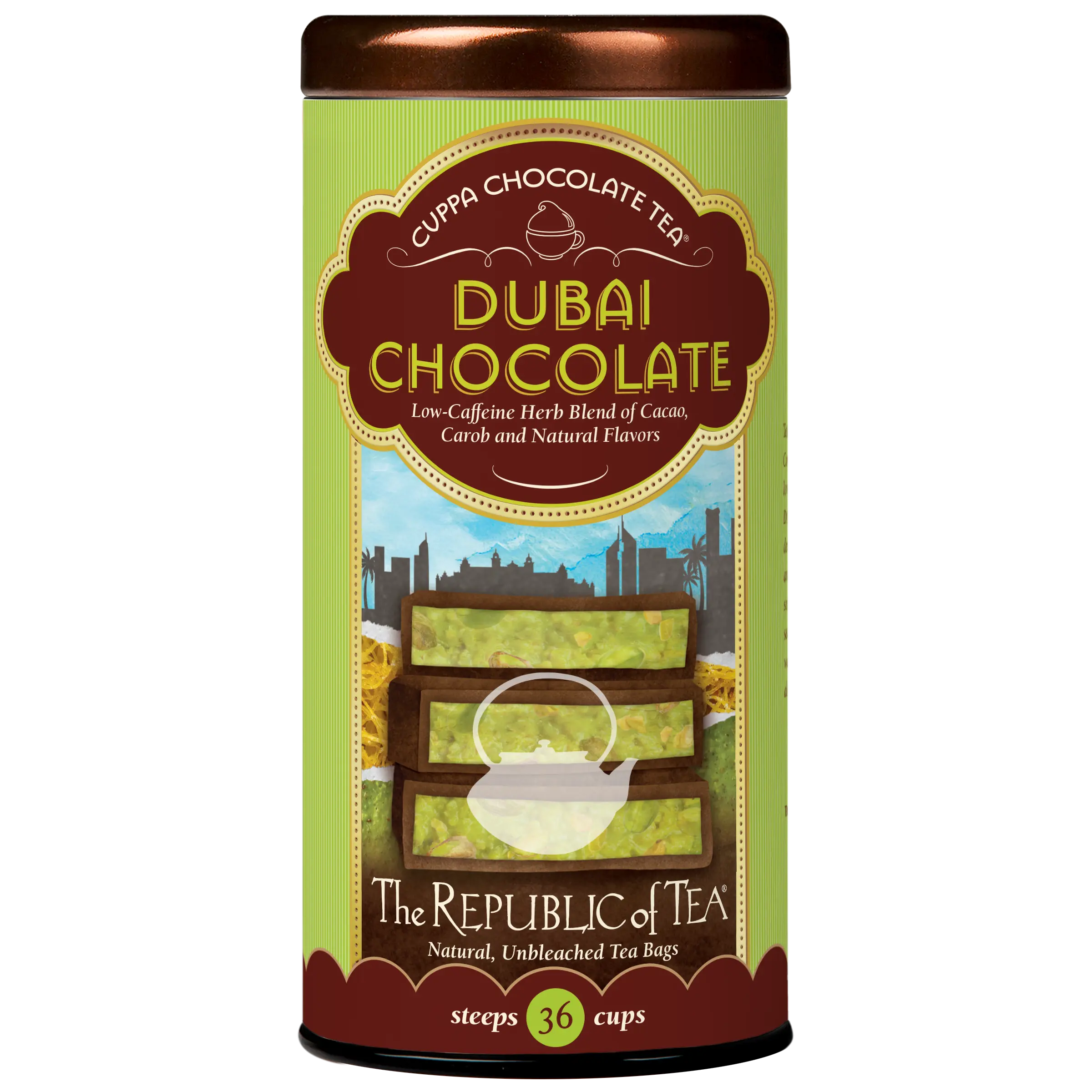 The Republic of Tea - Dubai Chocolate Cuppa Chocolate Herbal Tea, 36 Tea Bags