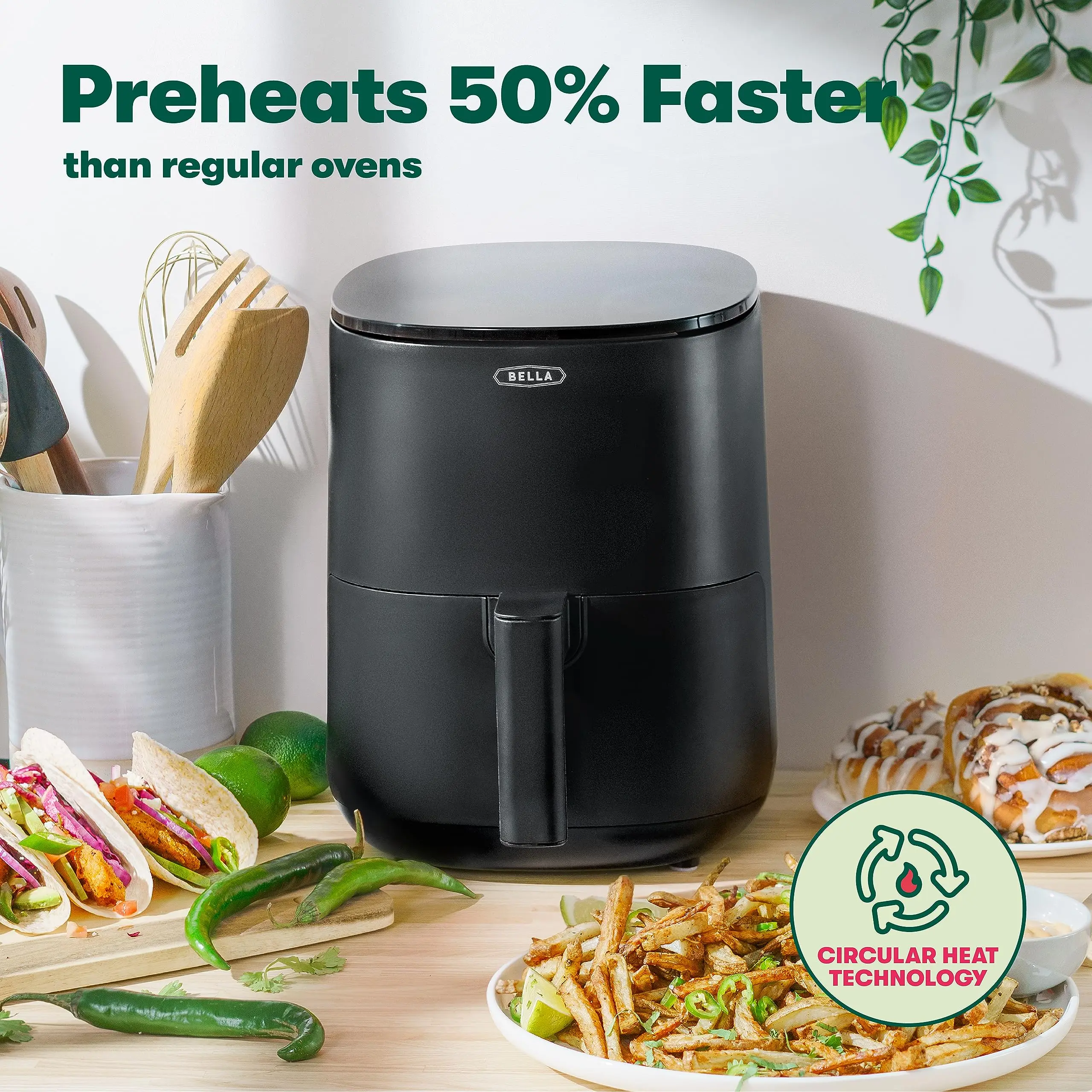 BELLA 2.9QT Touchscreen Air Fryer, No Pre-Heat Needed, No-Oil Frying, Fast Healthy Evenly Cooked Meal Every Time, Dishwasher Safe Non Stick Pan and Crisping Tray for Easy Clean Up, Matte Black