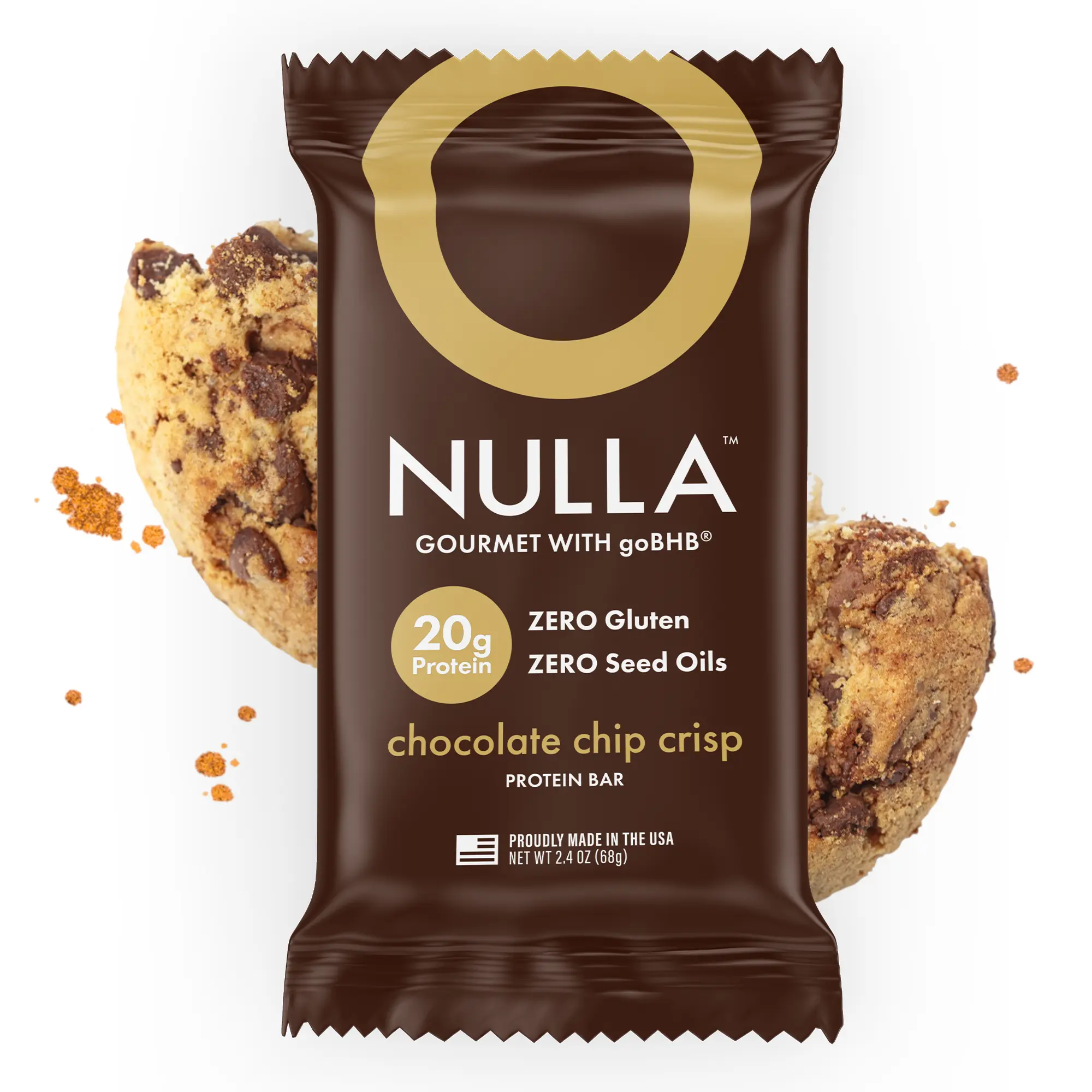Cleanform Nutrition Nulla Gourmet Bar | Chocolate Chip Crisp | 20g Protein, Seed Oil Free, Gluten Free | Honey & goBHB Snack | Clean Ingredients