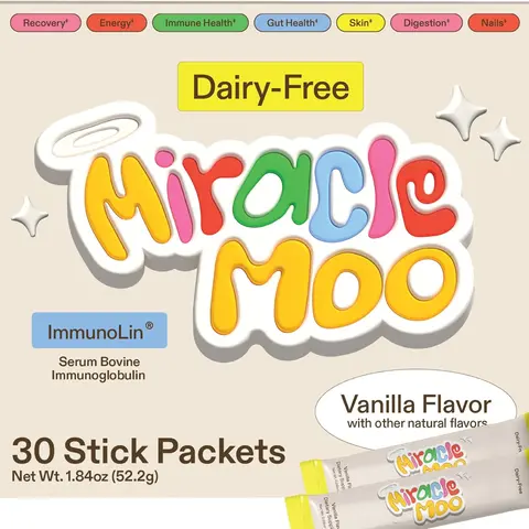 Miracle Moo Dairy-Free Colostrum Alternative, Daily Dietary Supplement, High-Potency Immunity Booster Stick with Bovine Immunoglobulin