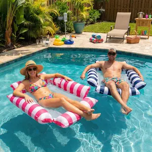 Four-tube striped hammock(includes air pump) 4-in-1 Inflatable Pool Floats Water Hammock, Multi-Purpose Pool Rafts Bed for Adults, Floating Bed Lounge Chair for Swimming Pool Beach Sea