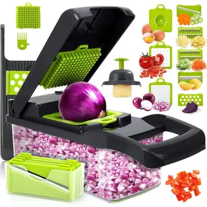 14 in 1 Multifunctional Vegetable Chopping Machine with 5 Interchangeable Blades Stainless Steel Onion Chopper & Garlic Cutter Kitchen Utensils Grey Multi-blade Design for Versatile Tableware Sets Stock Up Value Pack TikTokShopBlackFriday Christmas Gift