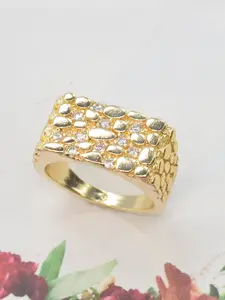 Geometric Texture Copper Metal Vintage Embossed Ring with Zircon Design, Hip Hop Punk Style Fashion Ring for Men, Perfect Gift for Parties & Special Occasions, Statement Rings