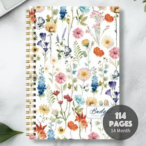 A5 Colorful Floral Budget Notebook, Coil Binding Ledger Book, Monthly Expense Tracker, Portable Financial Planner, Compact Accounting Journal