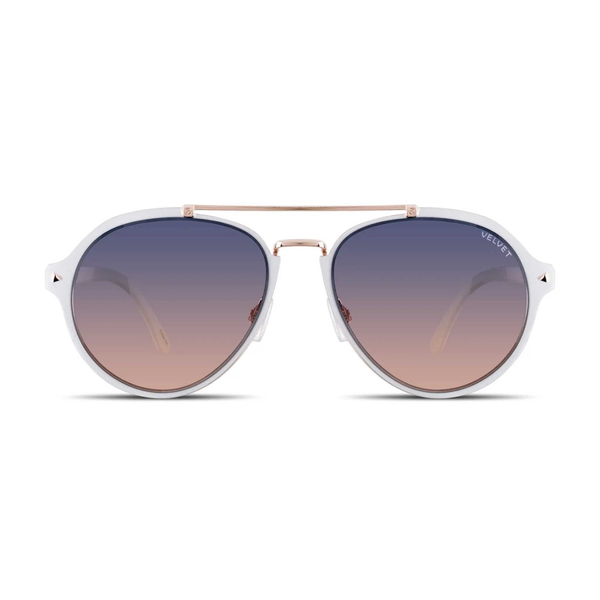 Velvet Eyewear "Jesse" Sunglasses - White Frame Medium Size, 100% UV Protection, Classic Aviator Style