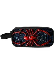 Red spider pattern printed double pen bag with hand-held