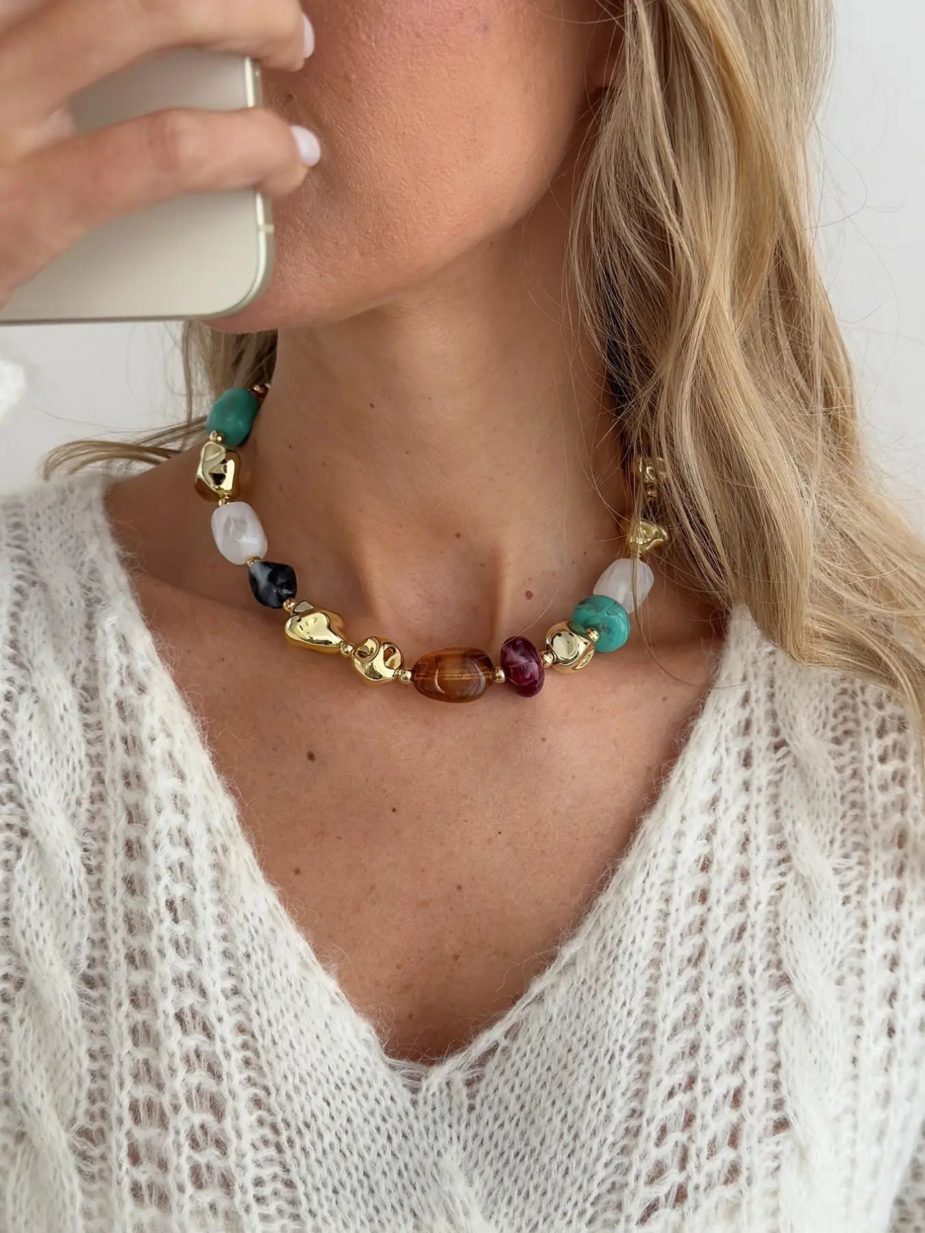 Women's Boho Vintage Resin Beaded Necklace, Fashionable Retro Boho Style Jewelry for Women, Elegant Accessory for Daily Wear & Special Occasions