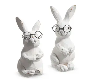 RC Home Decor-5.75" White Rabbits w/Glasses Easter Bunny Set
