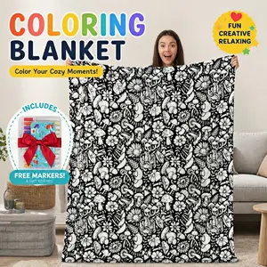 Color-Your-Own Blanket for Kids & Adults – DIY Interactive Fuzzy Velvet Throw with 24 Acrylic Markers – Creative Art Blanket for Family Fun & Travel，Mother's Day gift