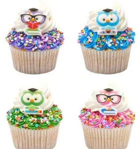 Graduation Owls Colorful Sugar Toppers 3-Count