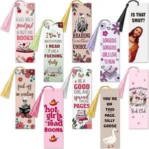 10 count Funny Bookmarks with Tassel for Reading Reader , Spicy Naughty Flower Book Marks for Women Men, Hot Girls Saying Romance Paper Bookmark Page Makers for Adult Teacher Book Lovers Gifts