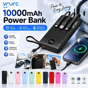 VRURC 22.5W T17- Fast Charging Portable Charger 10000mAh Built-in 3 Cables Power Bank USB C In&Out Slim Travel External Battery for iPhone Android -White
