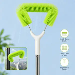 1 Count, Window Screen Cleaning Brush with Bendable Dense Bristles and Stainless Steel Pole for Household Window Screen, Air Vent Dust Cleaning