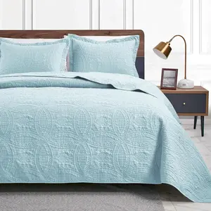 Quilts for Queen Bed Blue Bedspreads - Soft Bed Lightweight Bedspread Comforter - Modern Style Coin Pattern Coverlet for All Season - 3 Pieces (1 Quilt, 2 Pillow Shams) Christmas Decor