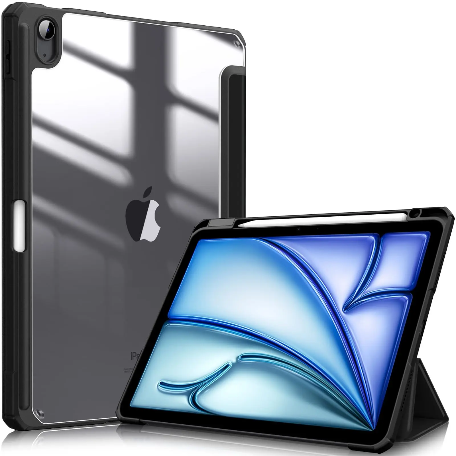 Applicable to IPad Air7 11 inch/iPad (A16) 11th 2025/iPad 10(A14)/Mini6/7 (A17Pro)/4/5/Air6/Air7M4/M2/M3/iPad 7/8/9 Hybrid material ultra thin protective cover 2024 with transparent back shell and pen slot shock absorbing protective cover