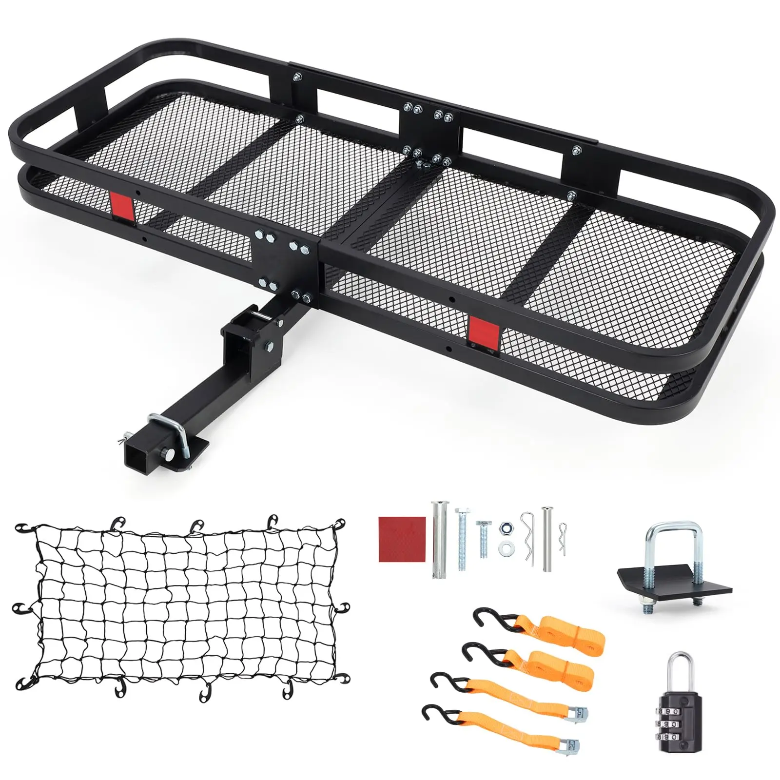 Heavy-Duty 60x24x6 Inch Folding Hitch Cargo Carrier for 2" Receiver - 500 lbs Capacity - Rust-Resistant Metal Frame - License Plate Bracket Included