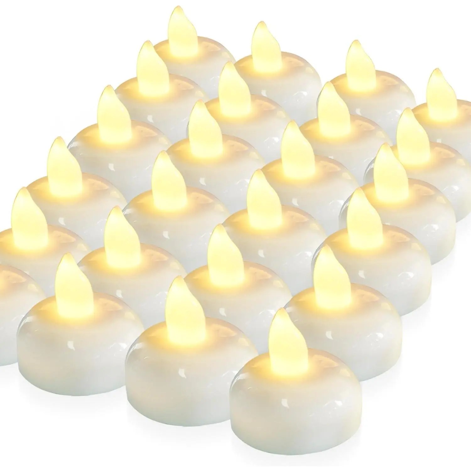 24 Pack Waterproof Flameless Floating Tealights, Warm White Battery Flickering LED Tea Lights Candles - Wedding, Party, Centercounts, Pool & SPA