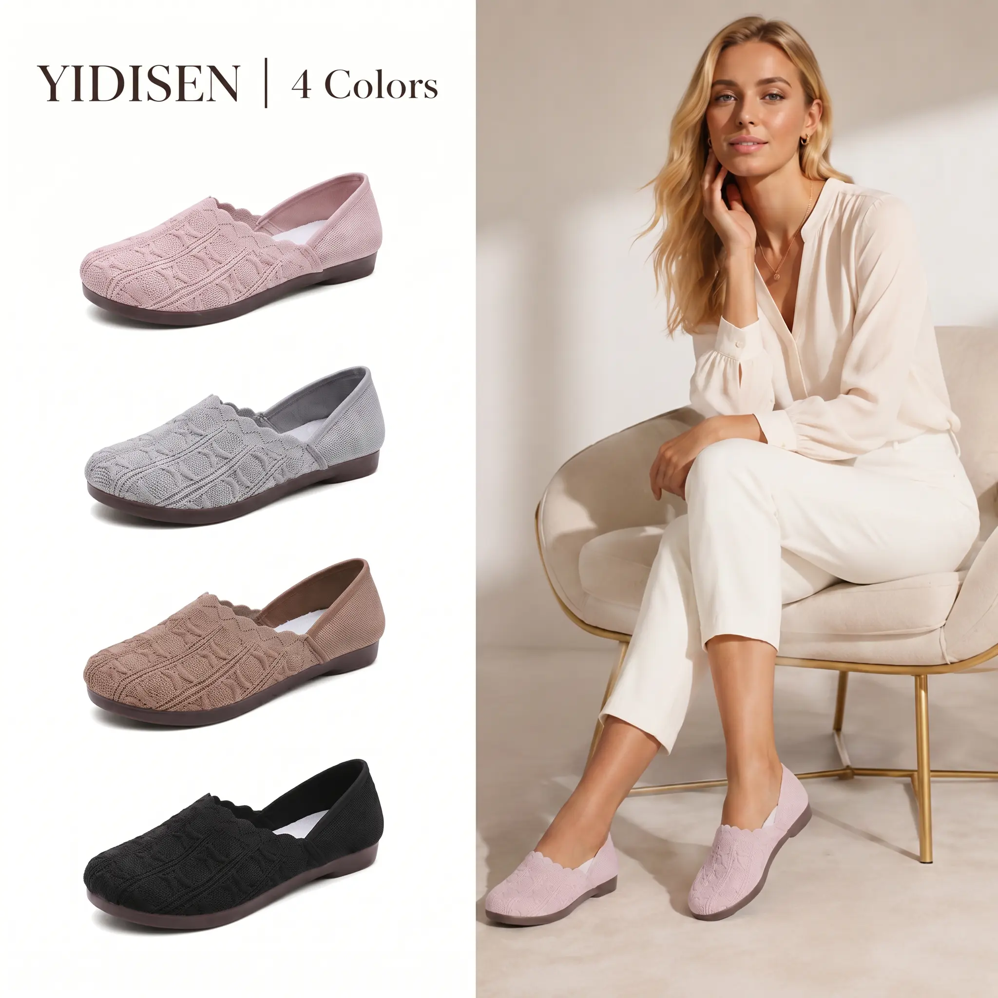 YIDISEN Women's Stretchy Knit Slip-On Flat Footwear - Barefoot Feel, Breathable Walking Shoes