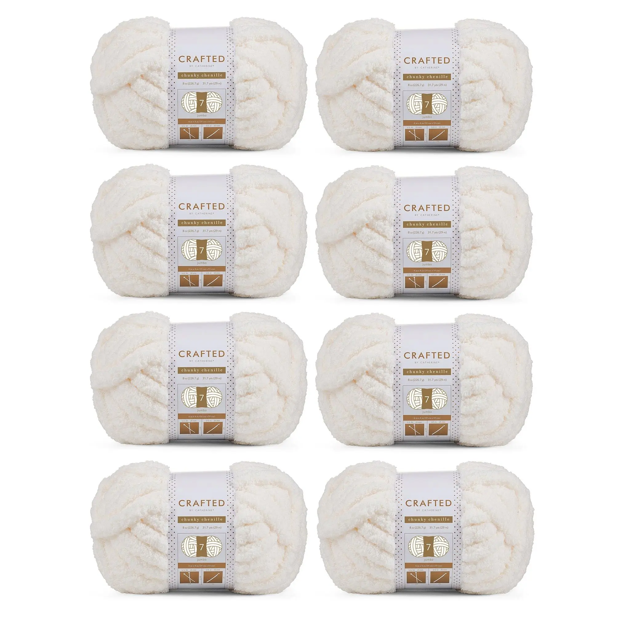 Jumbo Chenille Yarn 8-Pack – Hand Knitting & Crochet, Oeko-Tex Certified, Knot-Free, Super Soft and Fluffy, 8 oz / 31.7 yds per Skein | Crafted By Catherine