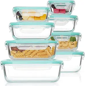 DWTS DANWEITESI 8-Pack Glass Food Storage Containers with Lids Leak-Proof BPA-Free Stackable Square Oven Microwave Freezer Dishwasher Safe Kitchenware