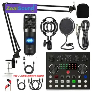 ZealSound V8S Podcast Equipment Bundle, BM-800 Condenser with Voice Changer, Recording Studio Package - Podcast Microphone Bundle for phjones/iphone/ipad/camera/Laptop, Streaming/Live Broadcast/YouTube Recording