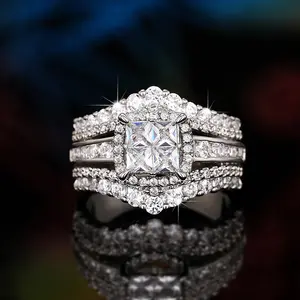New zircon composite moissanite ring double layer two in one super flash ring female square splicing crown ring