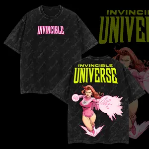 Superstyle Limited Atom Eve Invincible Universe War Comic Double Printed Oversize Lightweight Acid Washed Tee TV Series Graphic Tee Cotton T-Shirt
