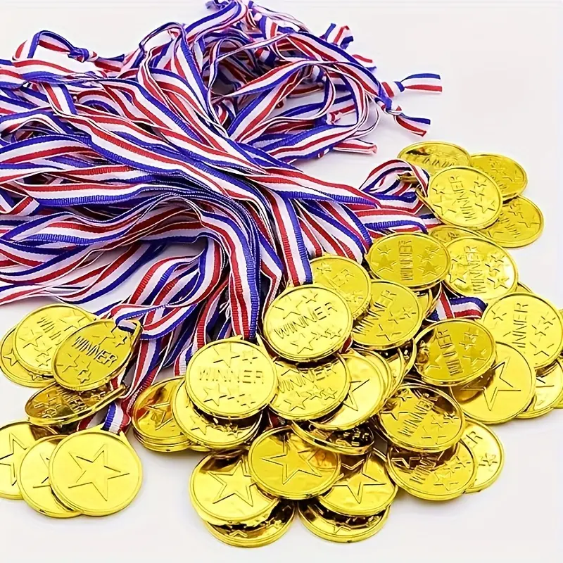 10counts Plastic Golden Color Winner Award Medals For Sports Games Competitions