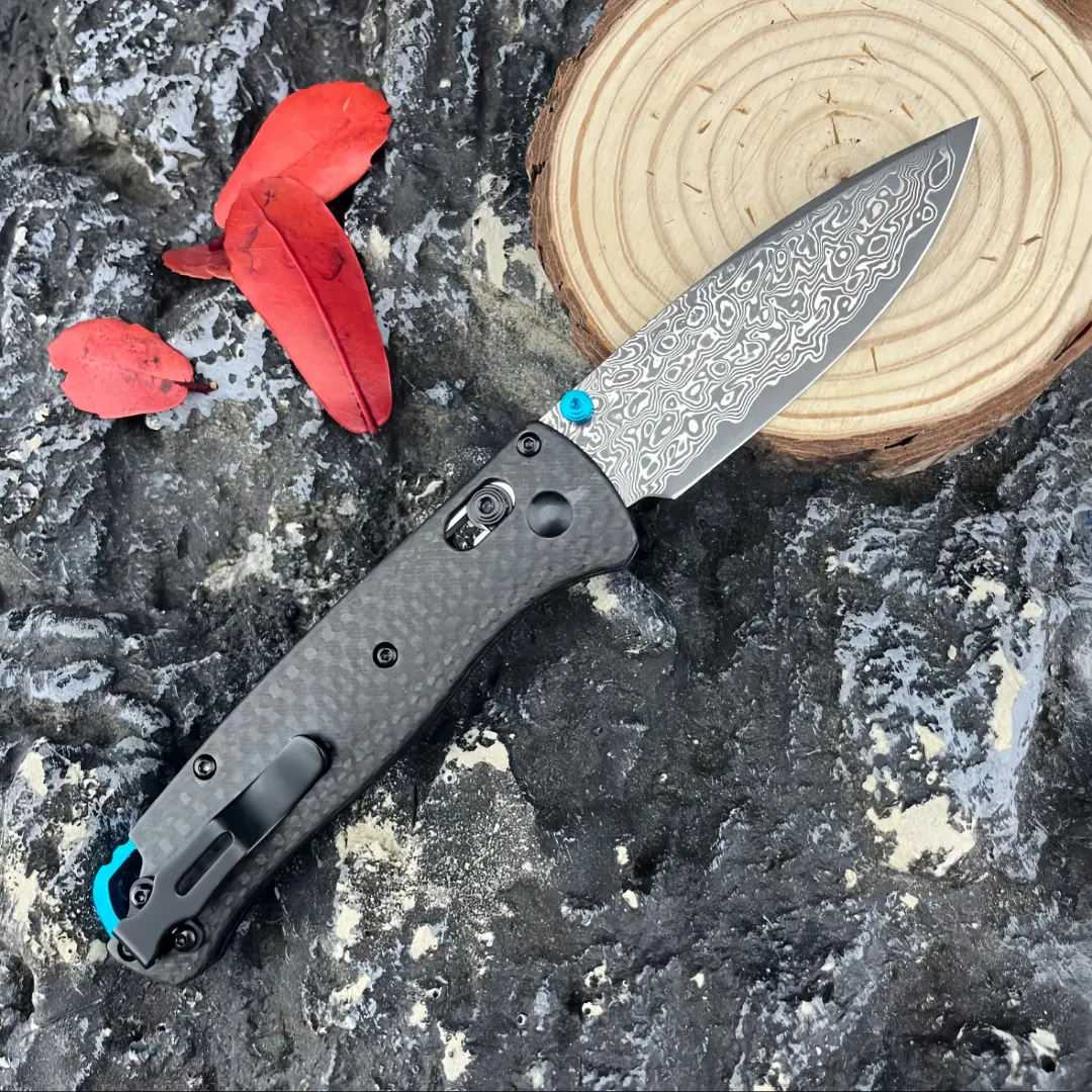 Folding Damascus Steel Blade Utility Knife with Carbon Fiber Handle, 135 g Main Knife 60 g Blade, Adults’ EDC Tool for Fishing Hiking, Kitchen Tool Gift