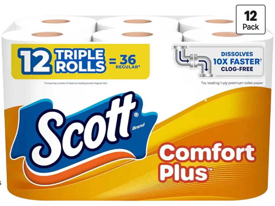 NEW Scott ComfortPlus Toilet Paper, 12 Triple Rolls, 231 Sheets per Roll