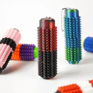 Grippie 5-in-1 Stress Relief Toy - Button Click + Spin + Spiked Stimulation Multi-Mode, 3D Printed Mini Portable Design - Adult Creative Keychain, Sensory Fidget Keychain, Pain Stimulation Release Tool, Fun Office Desk Gift