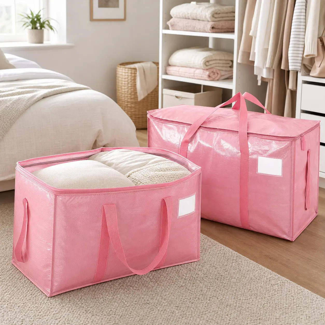8 Pack Heavy Duty Multipurpose Clothing Storage Bags - Extra Large Top Zipper Versatile Storage Totes with Strong Zippers, Wrap-Around Handles, Foldable Water-Resistant Design for Home Organizing, Travel, College Dorm Use, Clothing Storage Bag, Multipurpo