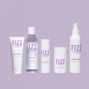 Basics Bundle with purple puffer bag -  Calm Balm, HydraTone, Cell Cream, Grit & Glow, Barrier Boost - Moisturizing Hydrating Kit