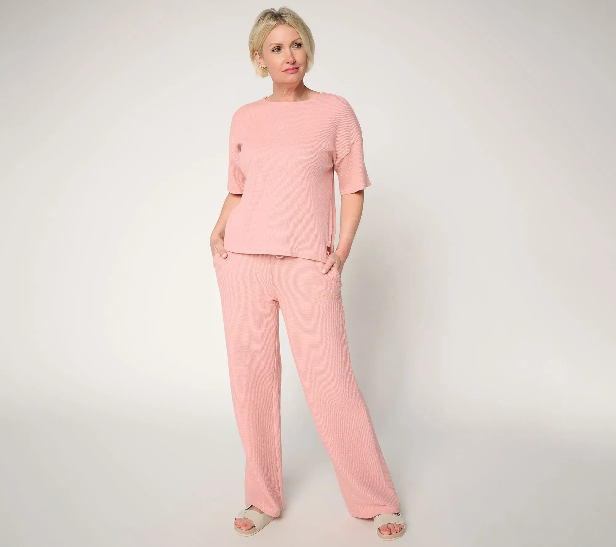 Peace Love World Petite Textured Knit Top and Pant Set